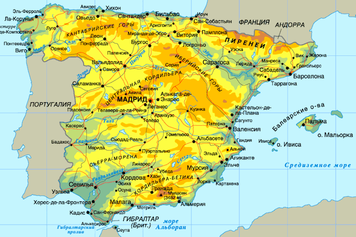 Карта Испании