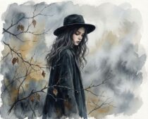 Прекрасная девушка в тумане — акварельная визуализация нейронки Flux