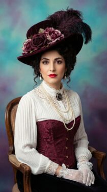 Портрет девушки в элегантном ретро-образе — фото нейросети Flux AI