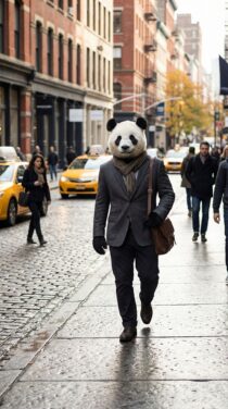 Панда в городе: визуальный эксперимент нейросети — ИИ Flux AI