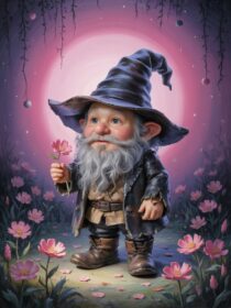 Гном-волшебник среди звёзд и цветов — фото Ideogram