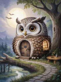 ideogram__fantasy__owl-cottage-on-tree-branch-1