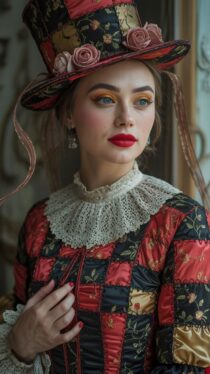 Русская девушка в карнавальном костюме арлекина: изображения нейросети Ideogram + промпт