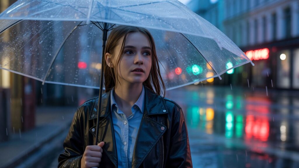 Русская девушка под дождём: фото созданное с помощью нейросети Ideogram