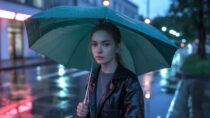 Русская девушка под дождём: фото созданное с помощью нейросети Ideogram