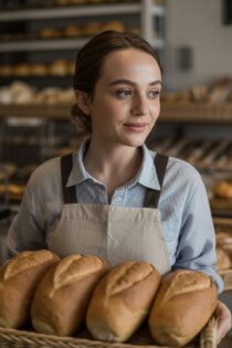 Девушка и свежий хлеб — работа Ideogram