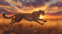 Бесстрашный гепард, несущийся по саванне на закате — генерация фото нейросетью Leonardo AI