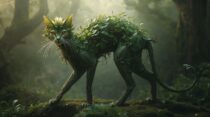 Листвиная кошка — гибрид растения и животного, рожденный нейросетью Leonardo.AI