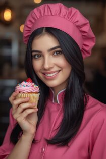 Красивая русская девушка-пекарь в розовом образе – промпт Leonardo AI