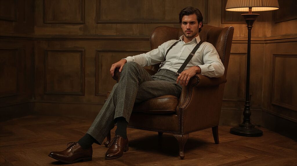 Стильный мужчина в винтажном кресле: изображения Leonardo.AI + промпт
