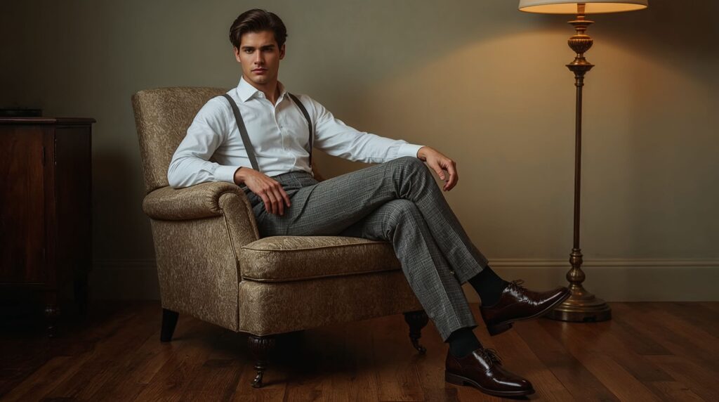 Стильный мужчина в винтажном кресле: изображения Leonardo.AI + промпт