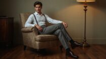 Стильный мужчина в винтажном кресле: изображения Leonardo.AI + промпт