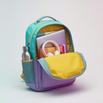 Открытый рюкзак с ноутбуком и наушниками: изображения Leonardo.AI + промпт