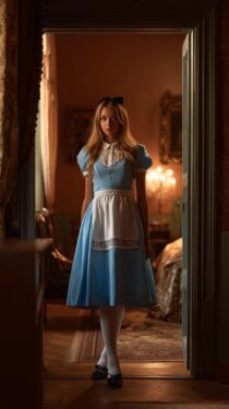 Красивая девушка в образе Алисы в Стране чудес в квартире – 10 вертикальных ИИ-фотографий Midjourney с промптом