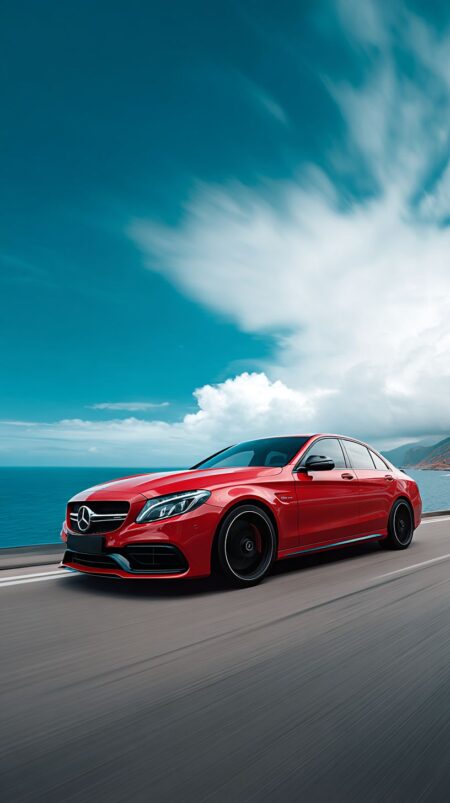 Красный роскошный автомобиль у моря:, нейросеть MidJourney, вертикальное фото 1 Красный роскошный автомобиль у моря:, нейросеть MidJourney, вертикальное фото 1