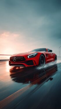 Красный роскошный автомобиль у моря: изображения сгенерированы в нейросети MidJourney, промпт