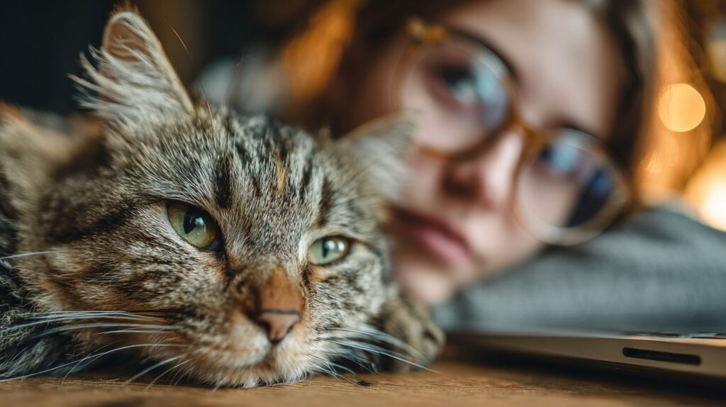Генерация фотографий нейросетью MidJourney: рабочее место с котом в кадре - горизонтальное фото в пропорции 16:9