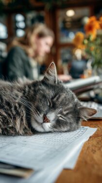 Генерация фотографий нейросетью MidJourney: рабочее место с котом в кадре