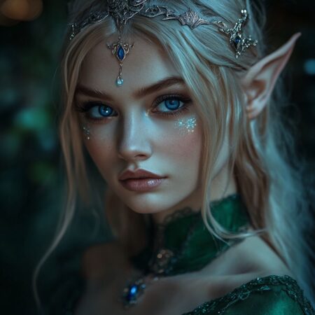 Midjourney - cosplay portrait of a magical elf woman of 19 years old, blue eyes, cosplay aura