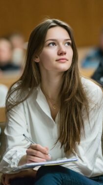 Красивые русские девушки-студентки в университете: фото сгенериронные нейросетью MidJourney, промпт