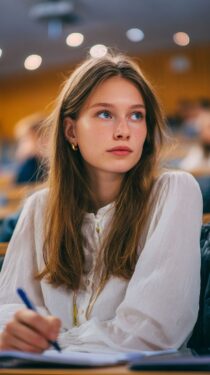 Красивые русские девушки-студентки в университете: фото сгенериронные нейросетью MidJourney, промпт