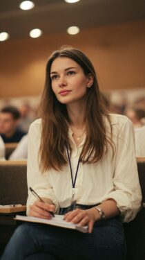 Красивые русские девушки-студентки в университете: фото сгенериронные нейросетью MidJourney, промпт