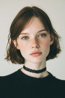 18-ти летняя русская девушка с чокерами и веснушками: нейросеть MidJourney