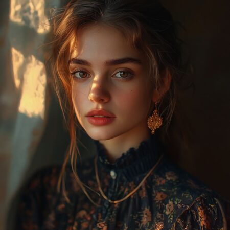 Midjourney - ultra-realistic portrait of a 21-year-old Russian woman with soft golden lighting, cinematic focus, highly detailed skin texture